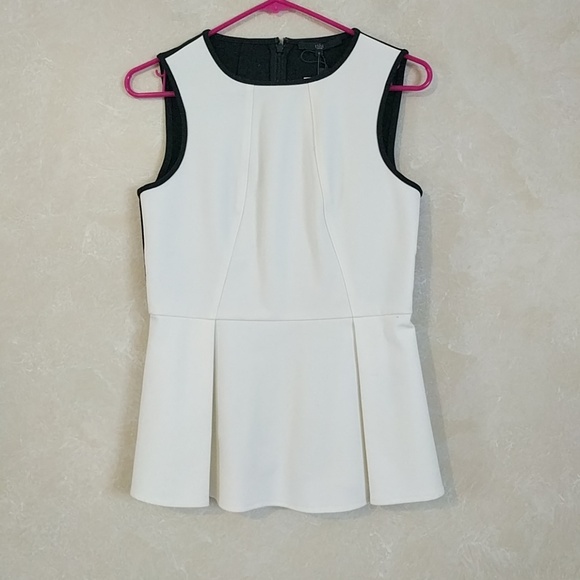 Tibi Anson Color Block Peplum Top Ivory Black - Picture 3 of 7